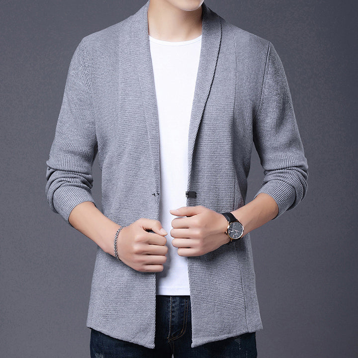 Herren Langarm Strickjacke mit modernem Schalkragen und asymmetrischem Saum Echoarchiv