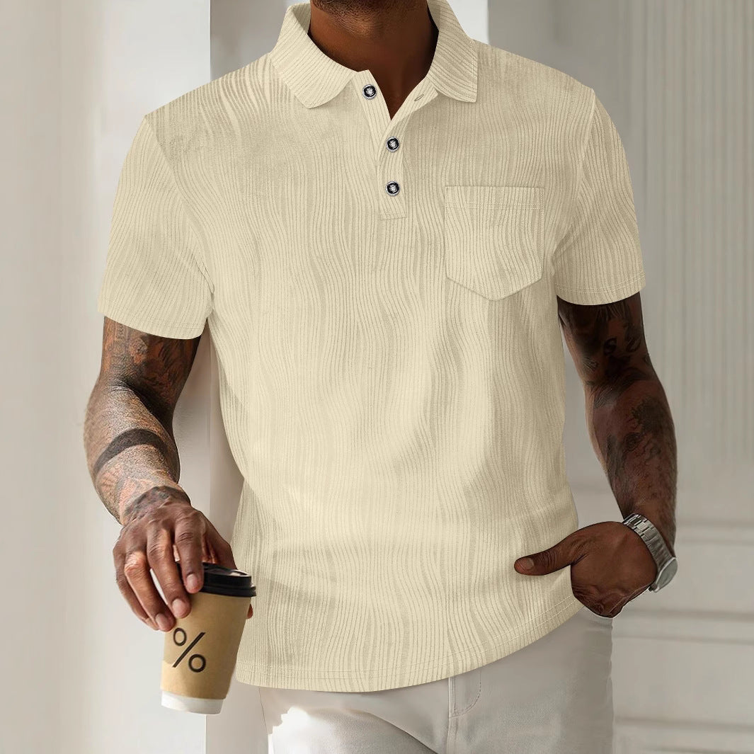 Herren lässiges Poloshirt mit strukturiertem Design und praktischer Brusttasche Echoarchiv