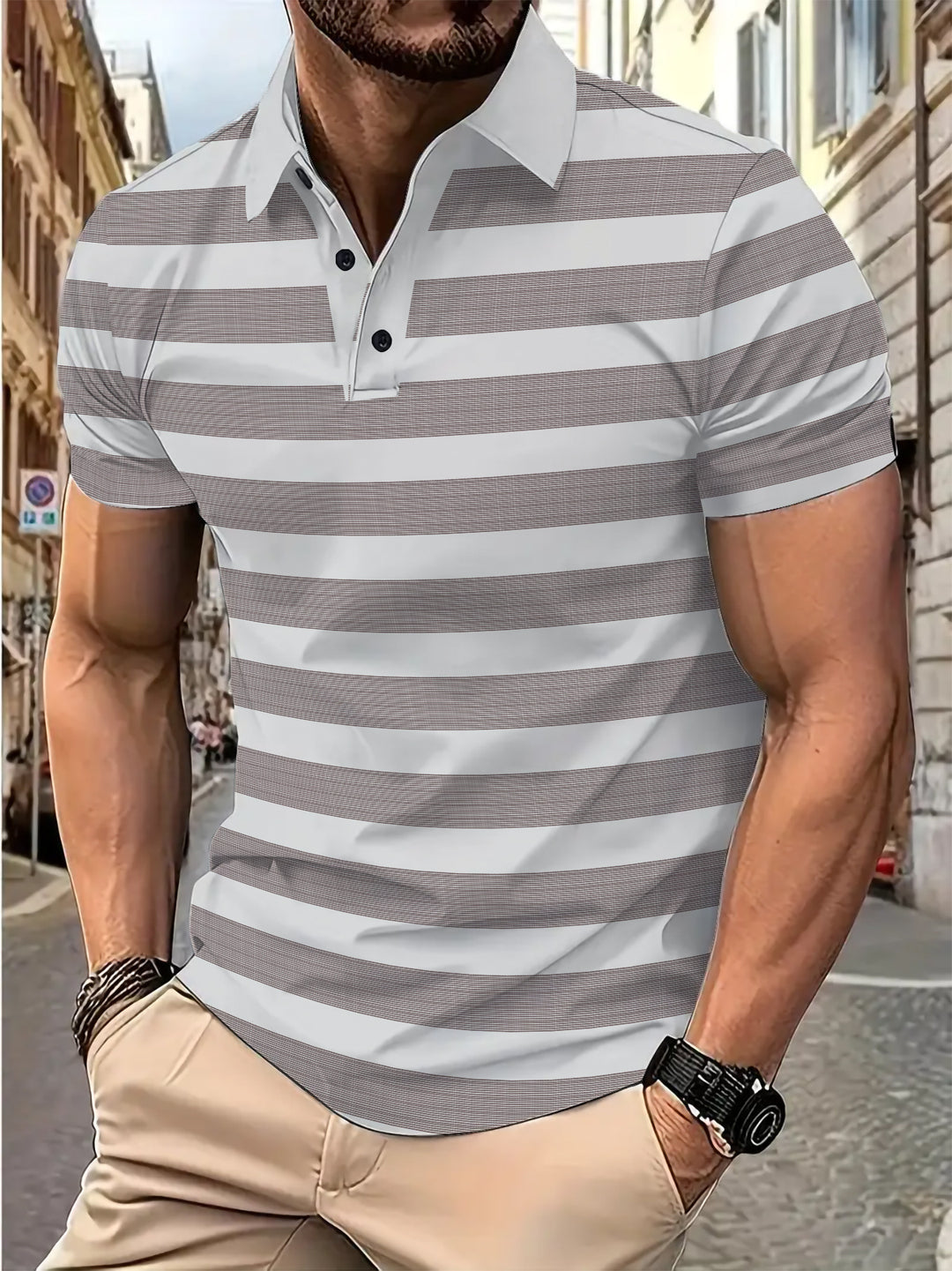 Herren Kurzarm Poloshirt mit gestreiftem Design und atmungsaktivem Stoff Echoarchiv