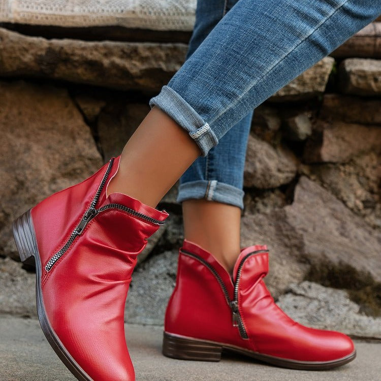Damen Slouch‑Ankleboots mit dekorativem Reißverschluss und niedrigem Blockabsatz Echo Archiv