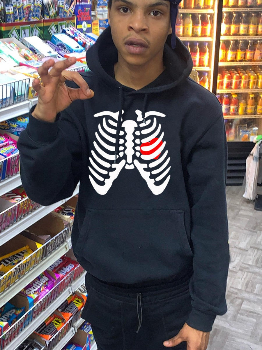 Herren Hoodie mit kreativem Skelett-Druck Echoarchiv