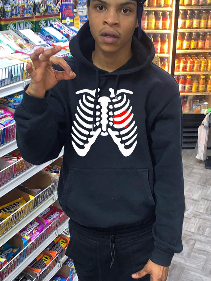 Herren Hoodie mit kreativem Skelett-Druck Echoarchiv