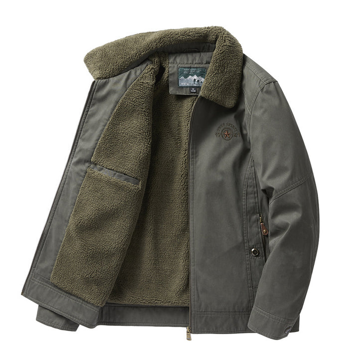 Men's sherpa-lined canvas chore jacket with full fleece interior and zip closure – Taviero