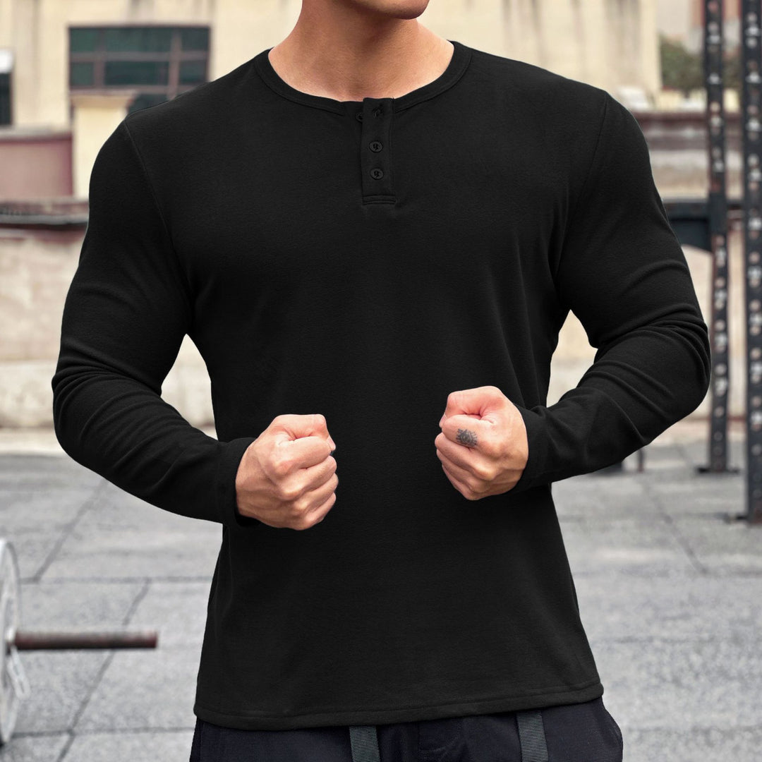 Herren stylisches Langarmshirt mit modernem Knopfverschluss Echoarchiv
