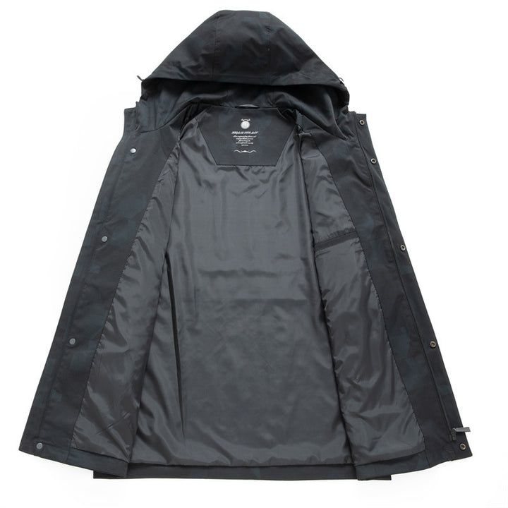 Herren Wasserdichte, atmungsaktive Stadtoverall-Jacke mit Kapuze und minimalistischer Utility-Optik Echoarchiv