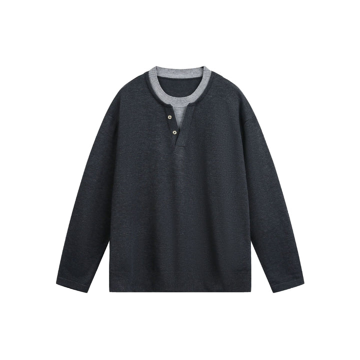 Unisex Lässiges Oversize‑Sweatshirt mit Henley‑Knopfleiste und geripptem Layer‑Kragen Echoarchiv