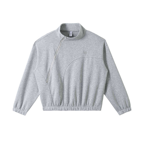 Unisex Asymmetrisches Halbzip‑Sweatshirt mit Stehkragen und Gummizugbund Echoarchiv