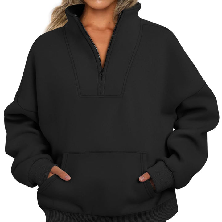 Damen nan oversized Halbzip-Hoodie mit hohem Stehkragen, Kängurutasche und gerippten Bündchen Echo Archiv