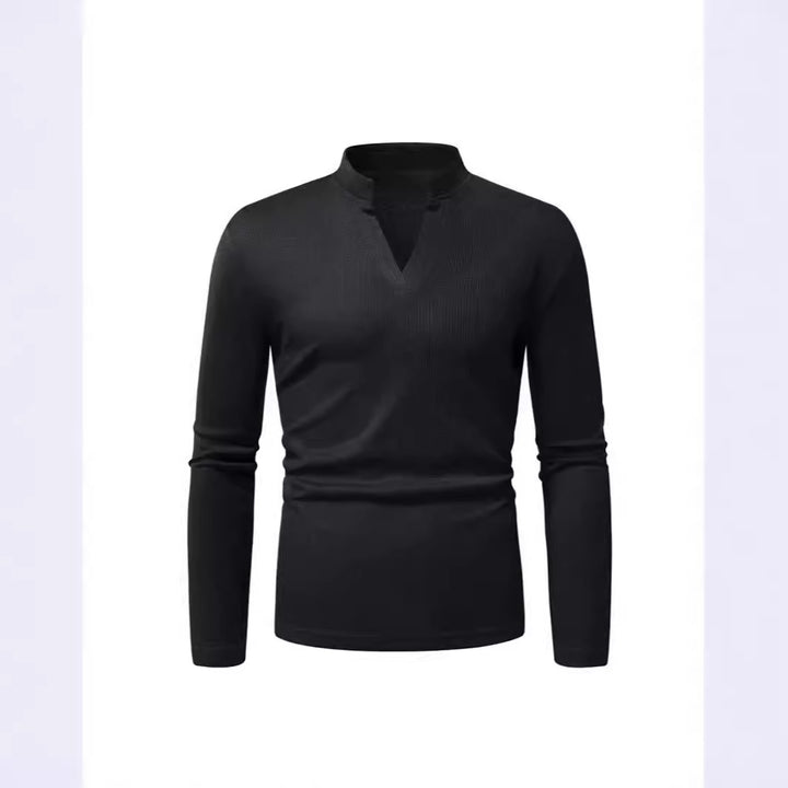 Herren Langarmshirt mit modernem Stehkragen und strukturiertem Design Echoarchiv