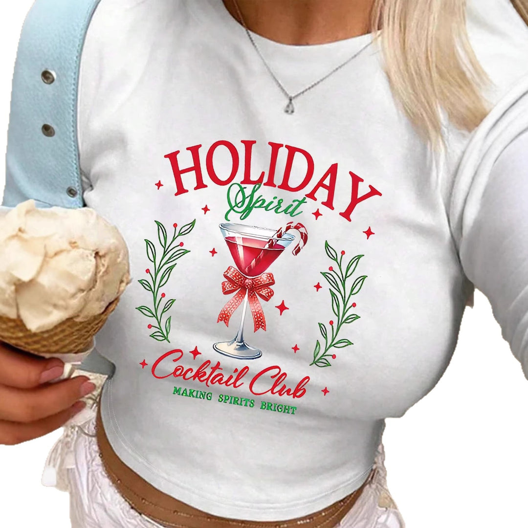 Damen Crop-Top mit kreativen Cocktail-Motiv und festlichem Aufdruck Echo Archiv