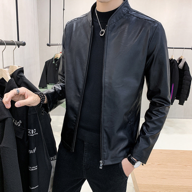 Herren Modische Lederjacke mit stylischem Kragen Echo Archiv