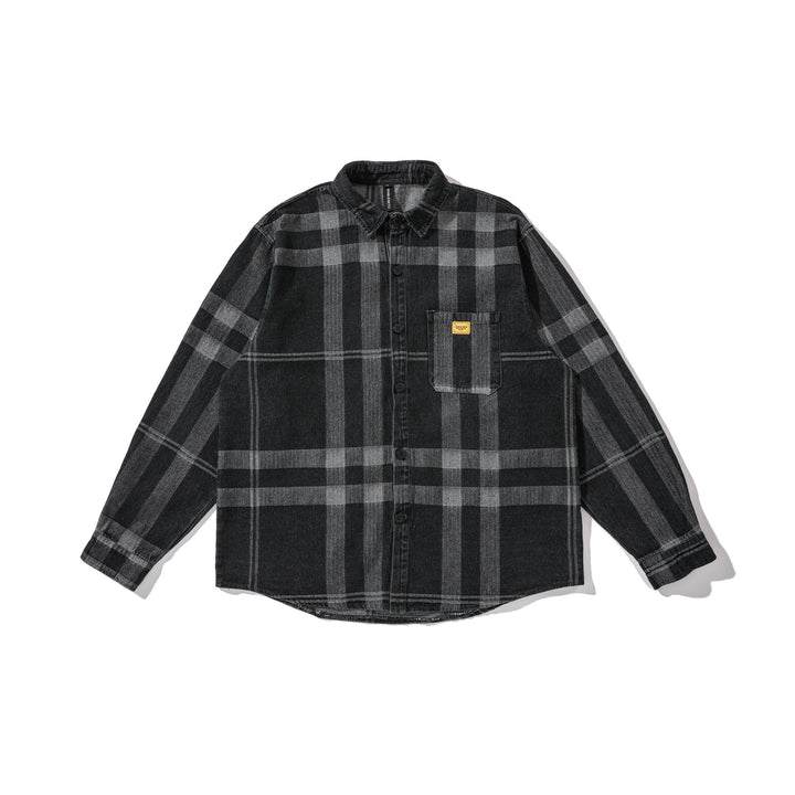 Herren Oversized Karo-Hemdjacke im Worker‑Style mit abgerundetem Saum und Brusttasche Echoarchiv