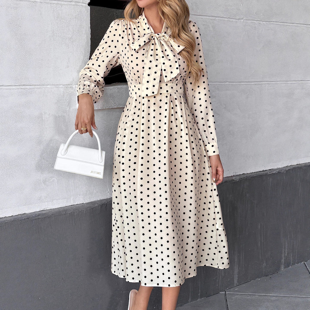 Damen Midi Kleid mit Schleifenkragen und Punkten Echo Archiv