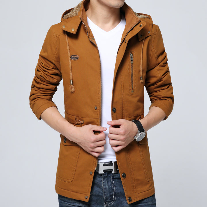 Herren Canvas-Fieldjacke mit wärmender Teddy-Kapuze und Reißverschlussbrusttasche – Taviero