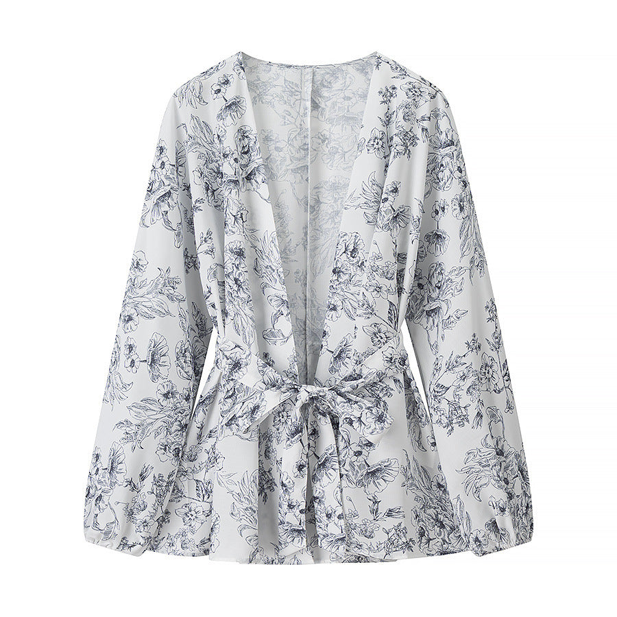 Damen nan Kimono-Shorty-Set aus leichtem Viskosemix mit Bindegürtel und elastischer Taille Echo Archiv