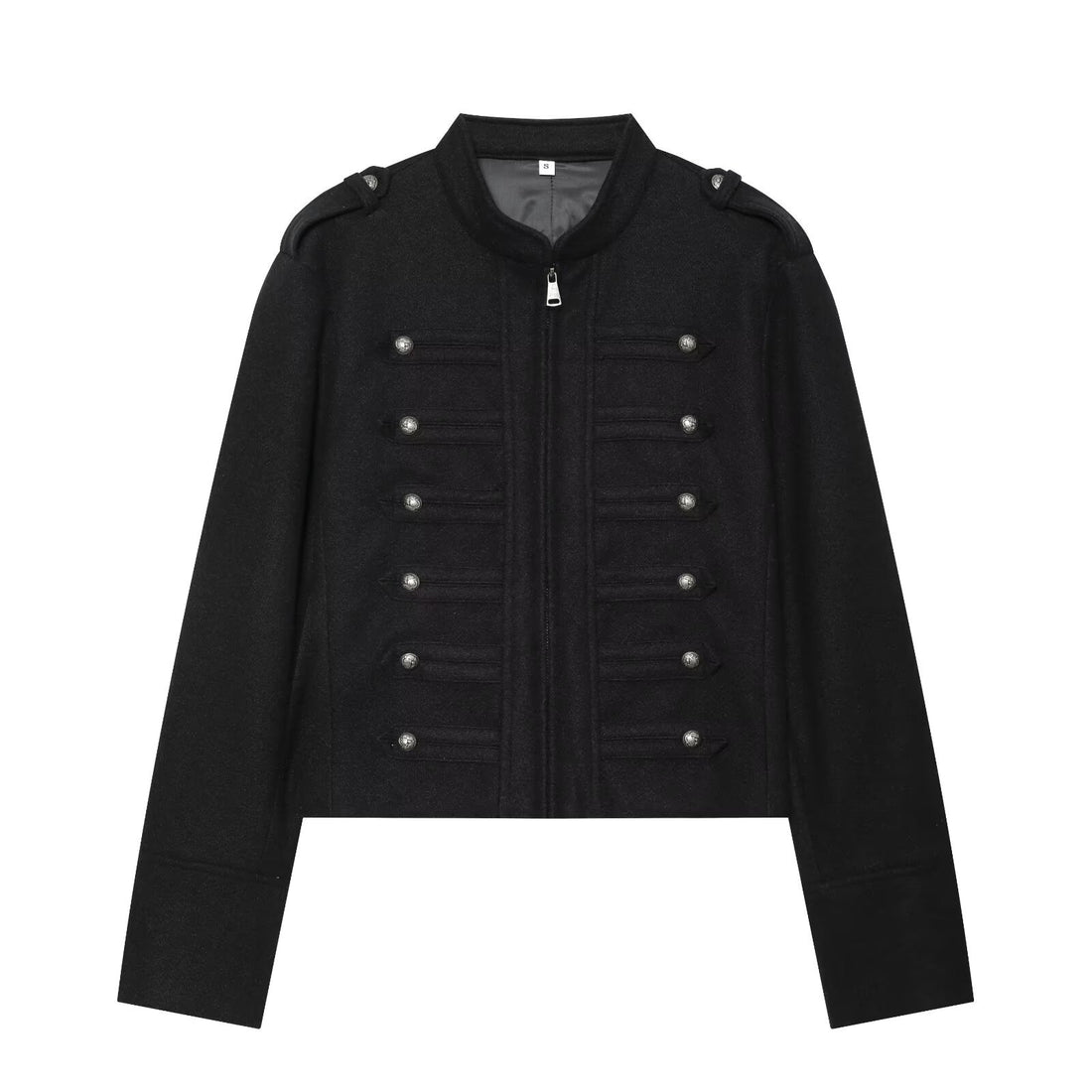 Damen Kurzjacke Military-inspirierte Wollmix‑Cropped Jacke mit Stehkragen, Epauletten und Zierknopfleiste Echoarchiv