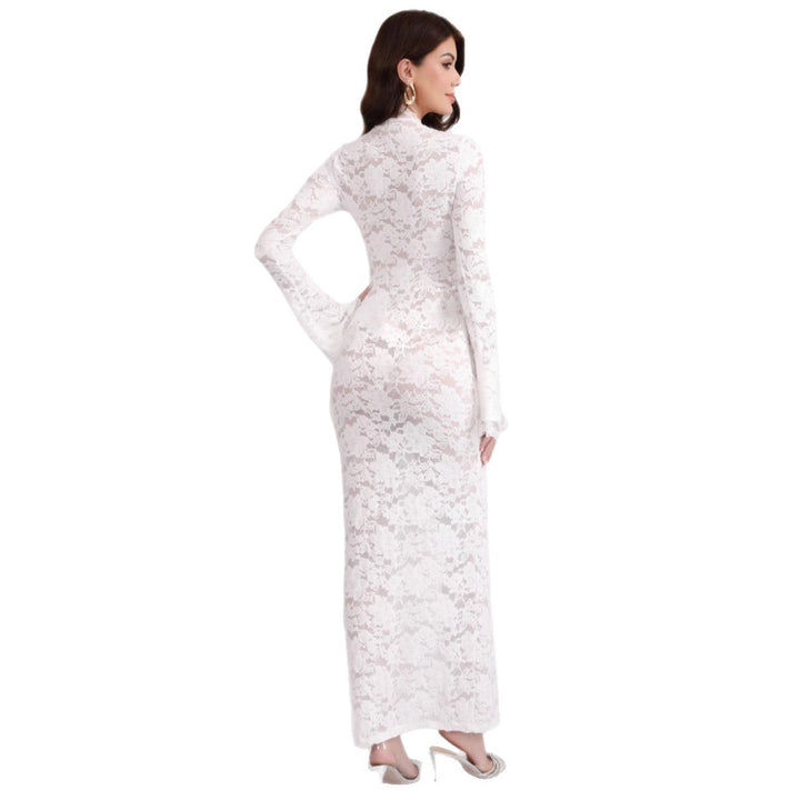 Damen Spitzenmaxikleid mit Schnürung und hohem Beinschlitz Echoarchiv