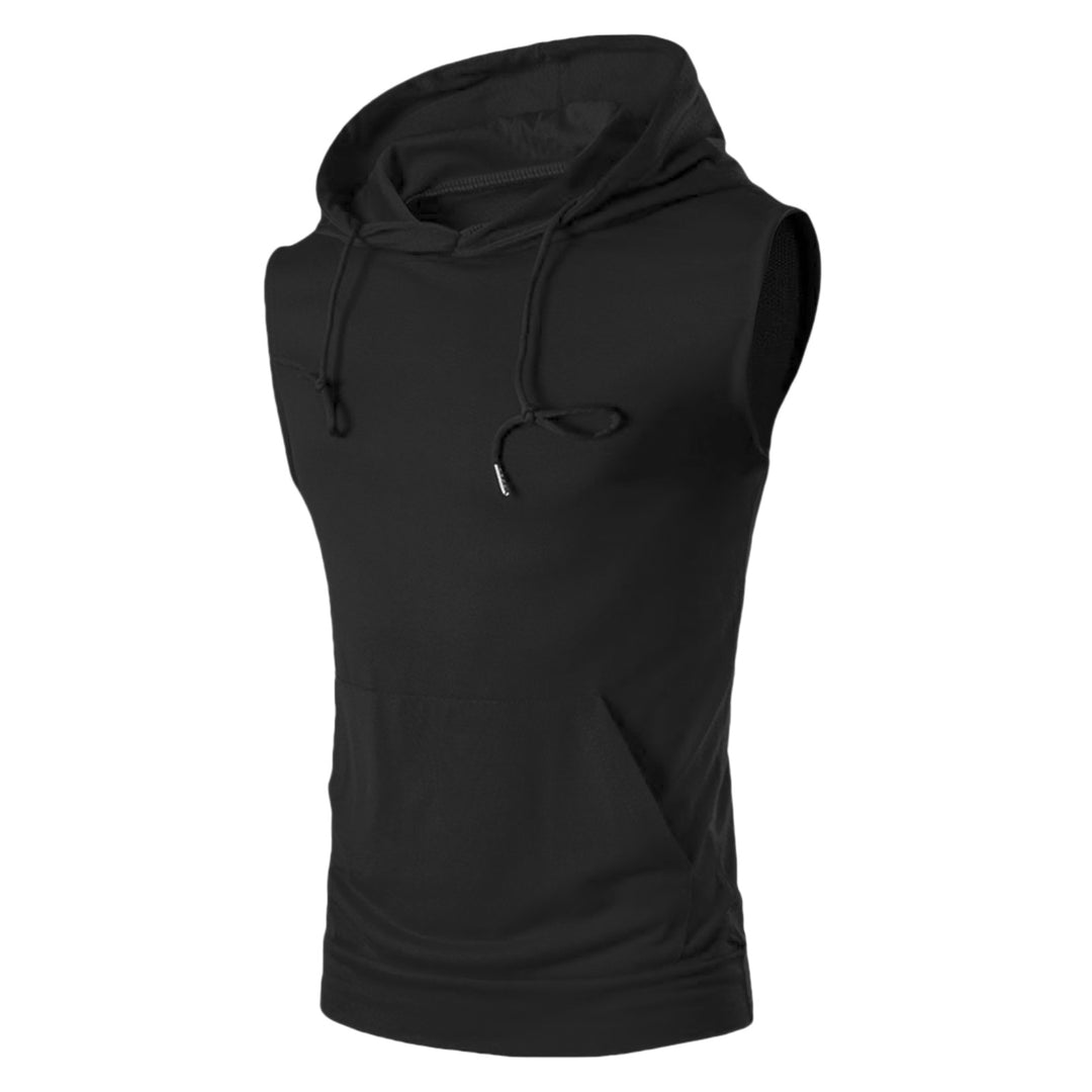 Herren ärmelloses Kapuzenshirt mit geräumiger Kängurutasche und atmungsaktiven Materialien Echoarchiv