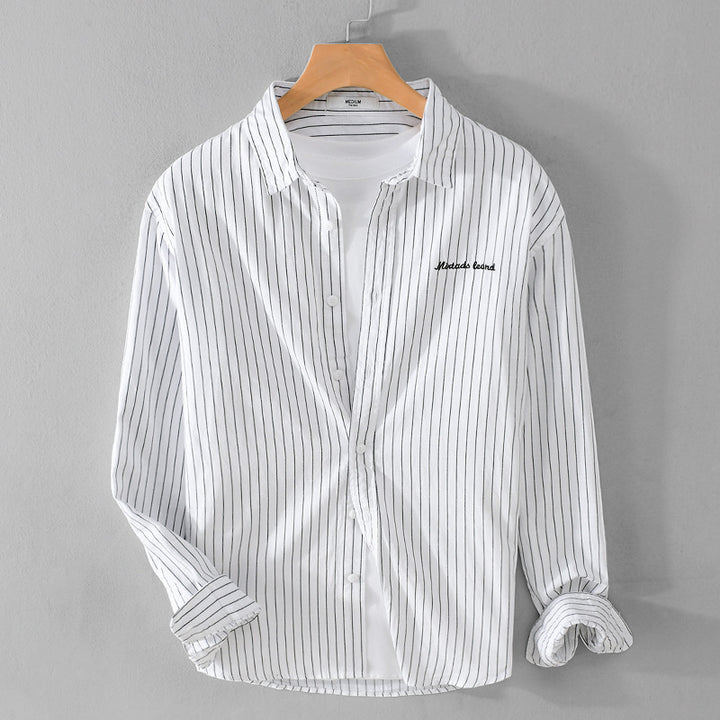 Herren Nadelstreifen-Lagenhemd im Overshirt-Stil mit dezenter Bruststickerei Echoarchiv