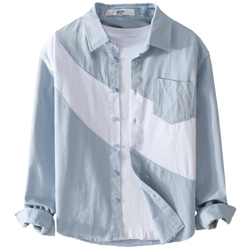 Herren Baumwoll-Overshirt mit diagonalem Colorblock, Kentkragen und Brusttasche Echoarchiv