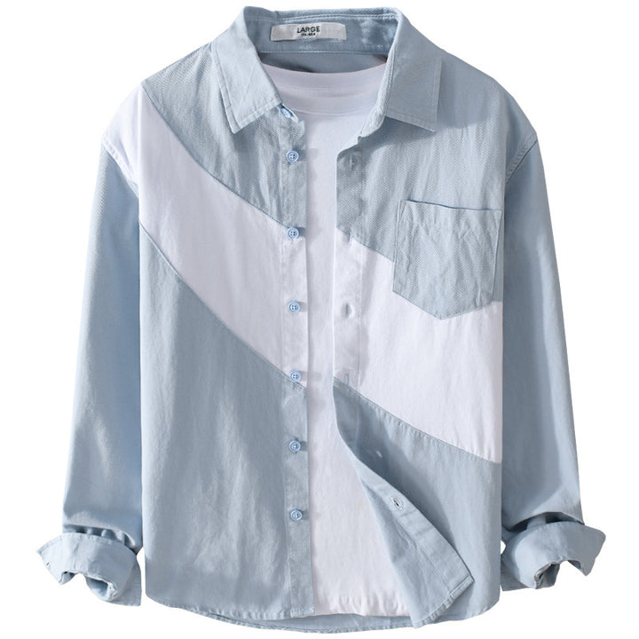 Herren Baumwoll-Overshirt mit diagonalem Colorblock, Kentkragen und Brusttasche Echoarchiv