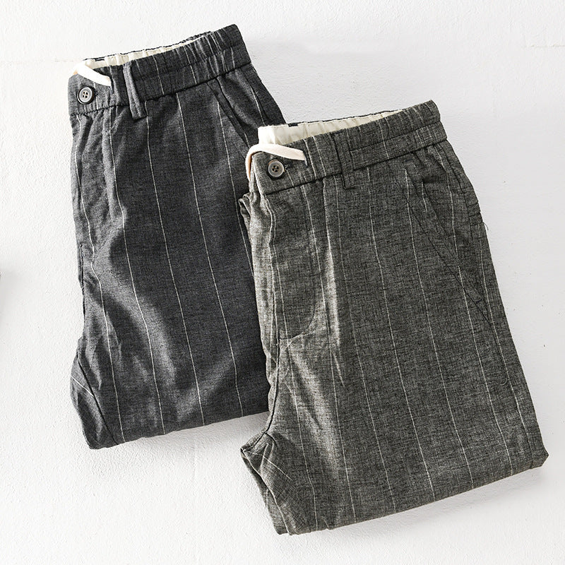 Herren lässige Hose mit elastischem Bund und Kordel schmal zulaufend Nadelstreifenoptik Echoarchiv