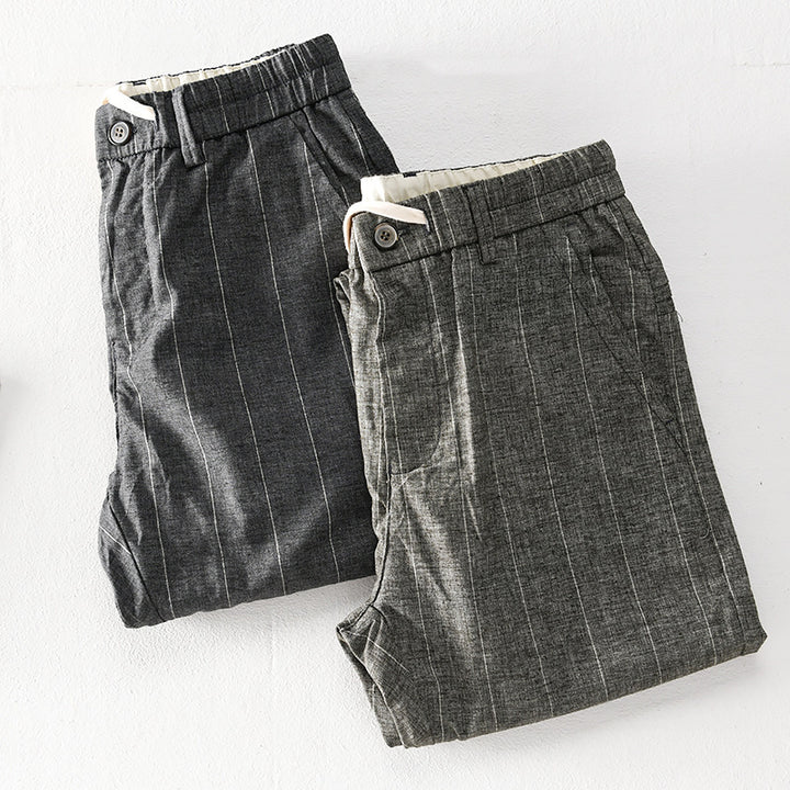Herren lässige Hose mit elastischem Bund und Kordel schmal zulaufend Nadelstreifenoptik Echoarchiv