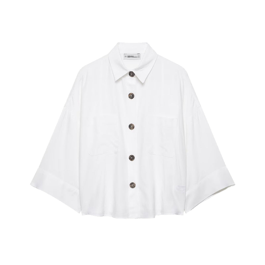 Damen Cropped Oversize‑Hemdjacke mit Kimonoärmeln und Dekoknöpfen Echoarchiv