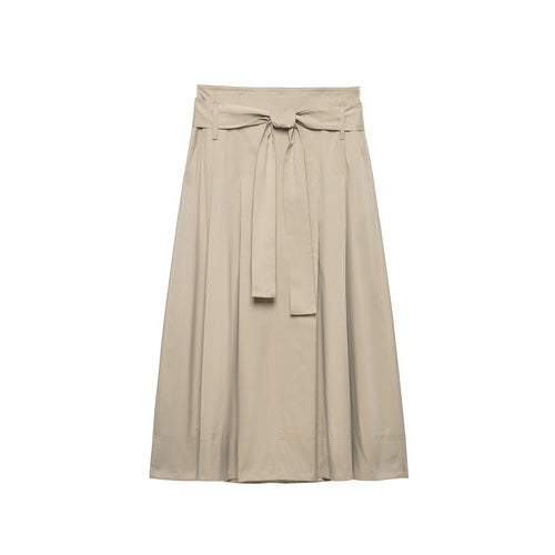 Damen Midirock mit hoher Taille, weitem Godet-Schnitt und Bindegürtel Echoarchiv