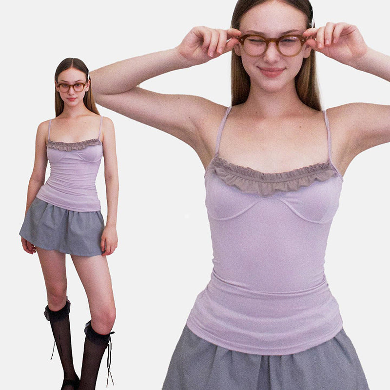 Damen Top mit raffiniertem Rüschensaum und verstellbaren Trägern Echo Archiv