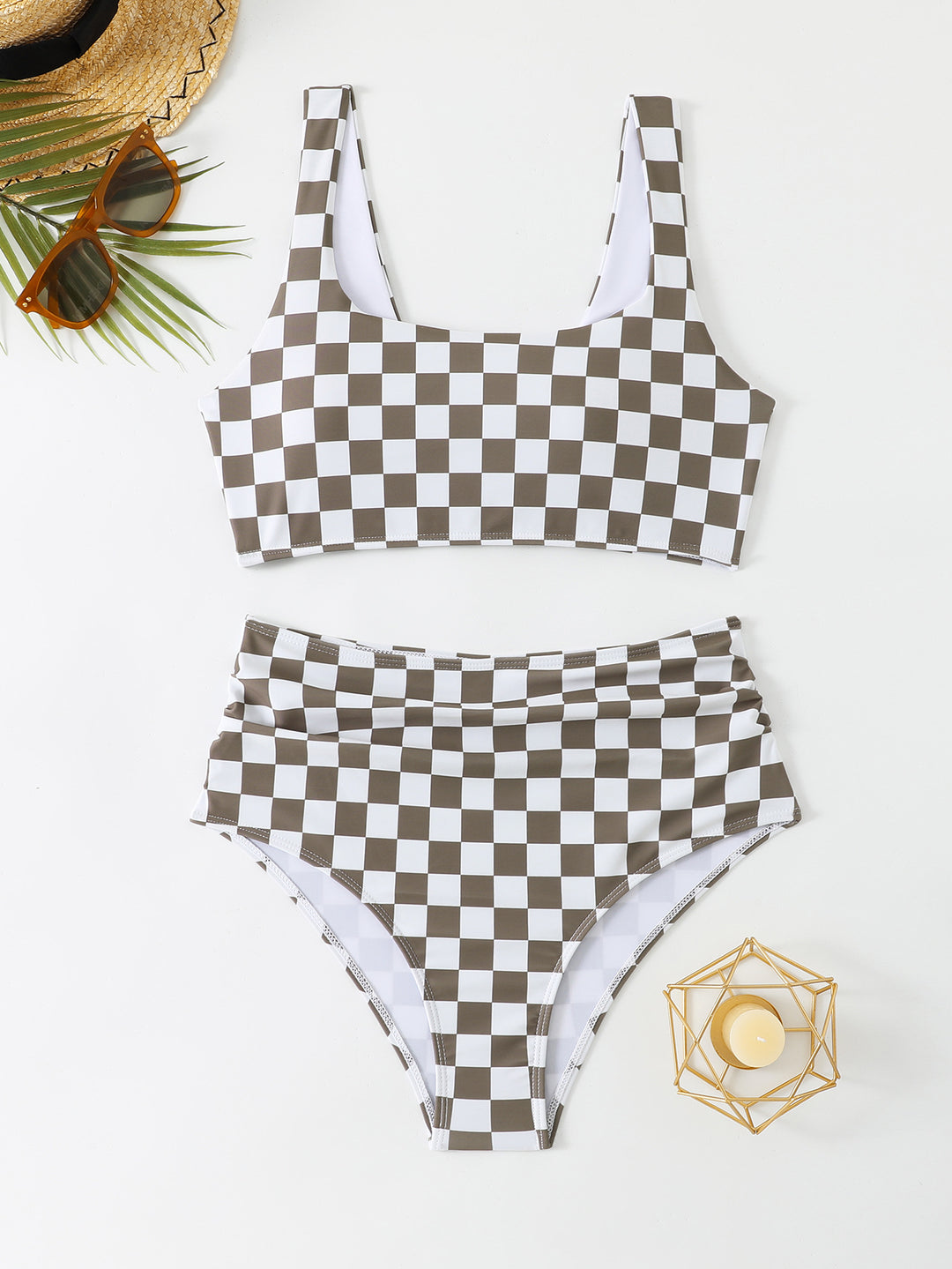 Damen Hochtailliertes Bikini-Set mit checkermuster Echo Archiv