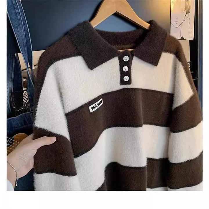 Damen kuscheliger Strickpullover mit klassischem Polokragen Echoarchiv