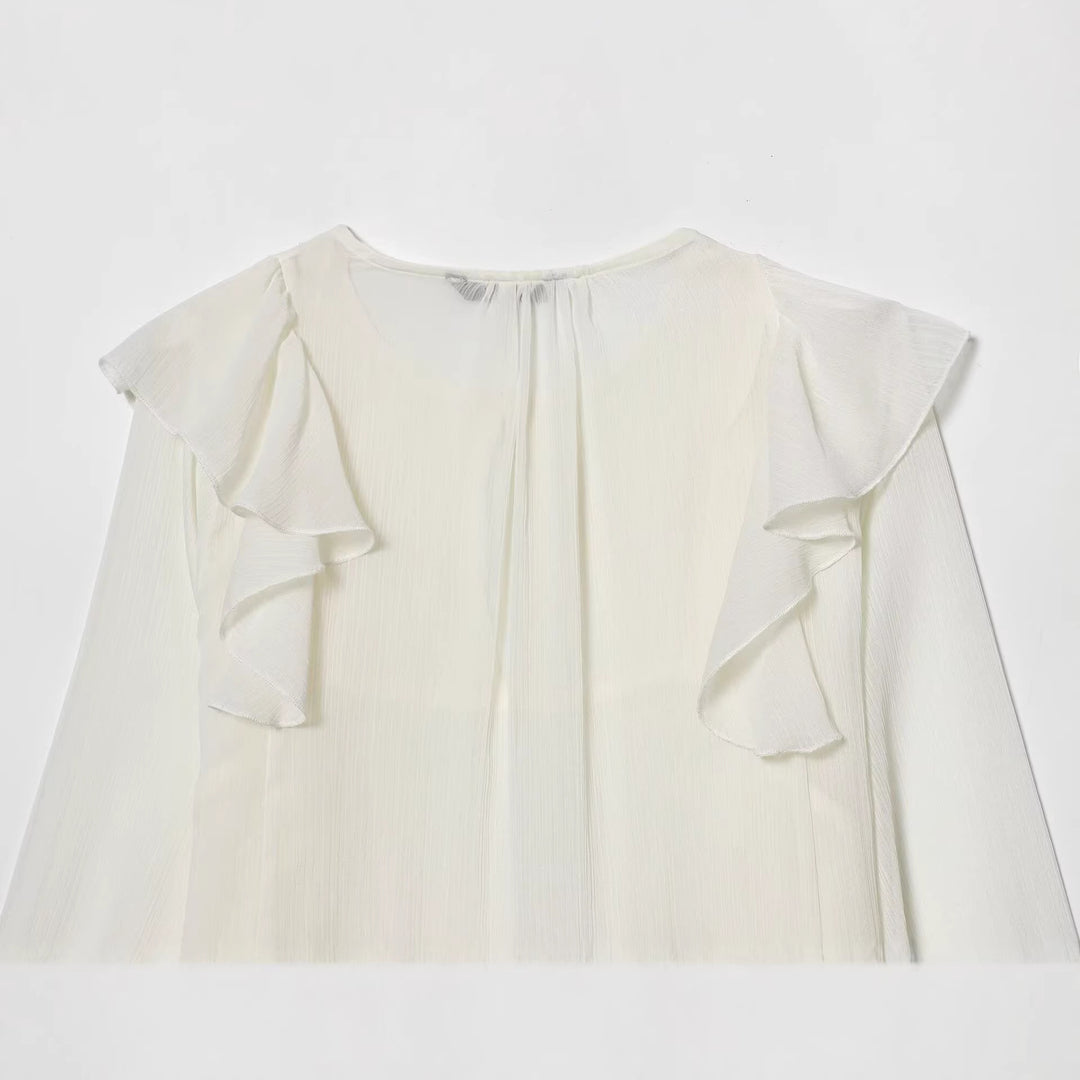 Damen Chiffonbluse mit Rüschen-Detail und plissierter Brustpartie Echoarchiv