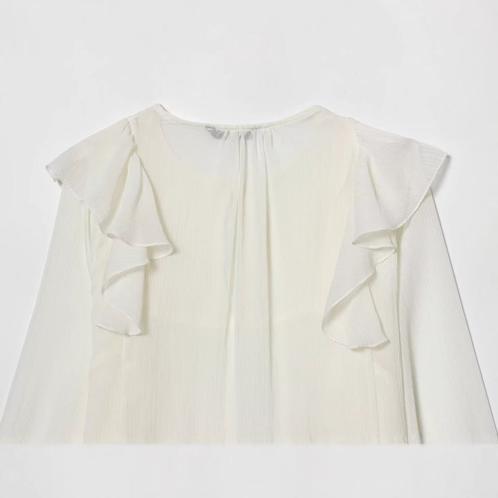 Damen Chiffonbluse mit Rüschen-Detail und plissierter Brustpartie Echoarchiv