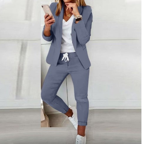 Damen nan lässiges Hosenanzug-Set mit Joggerhose, Kordelzug und tailliertem Blazer Echo Archiv