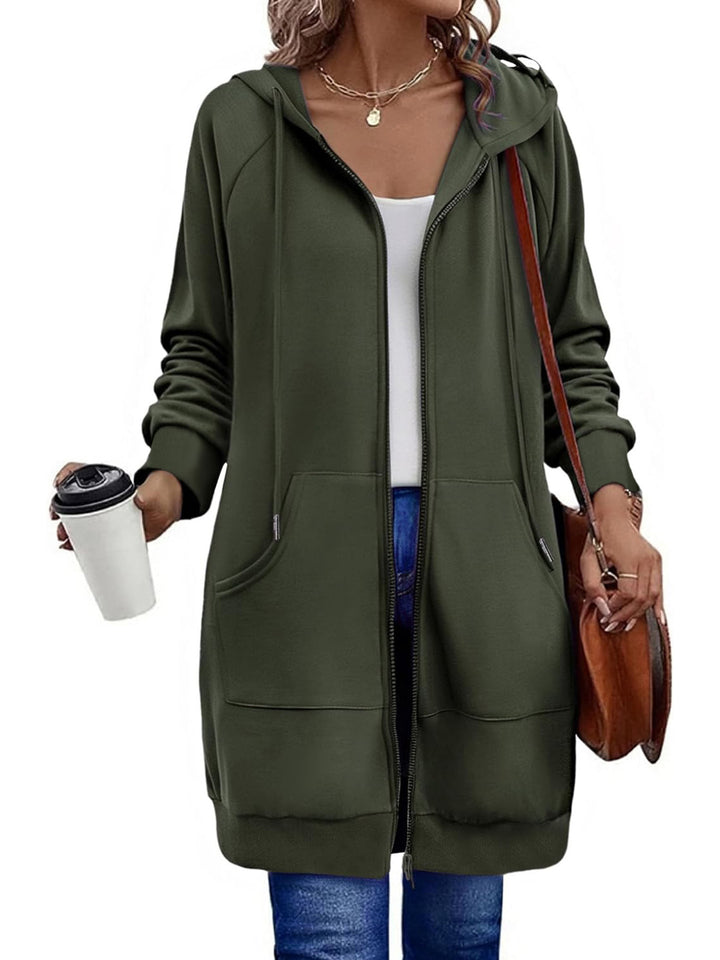 Damen Langer Zip‑Hoodie mit Oversize‑Silhouette, Kängurutaschen und Rippbündchen – Auréline
