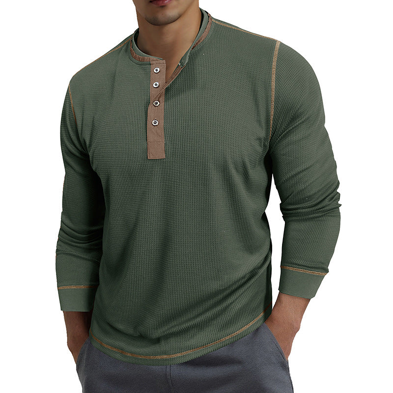 Herren Waffelstruktur Langarmshirt mit modischem Henley-Ausschnitt Echoarchiv