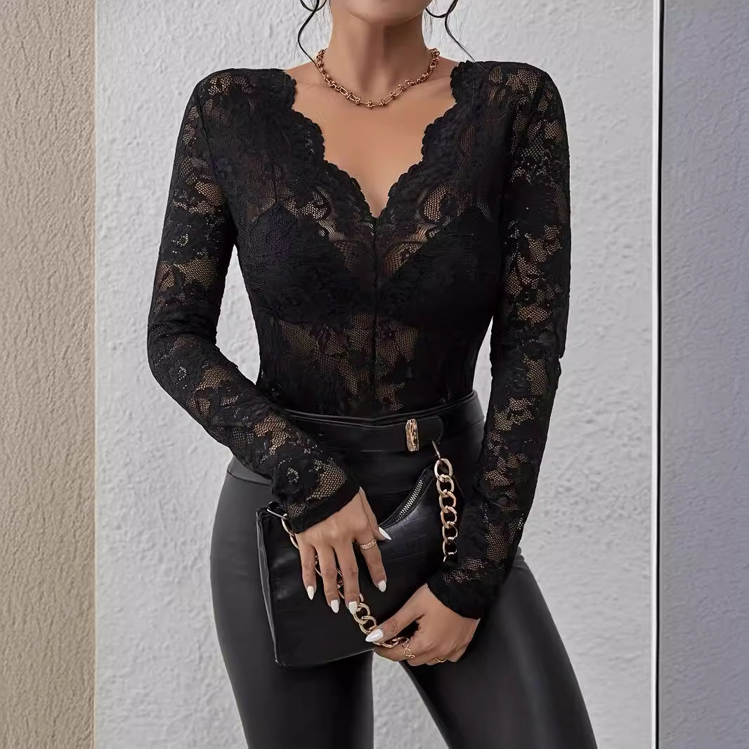 Damen nan transparenter Spitzenbody mit tiefem V-Ausschnitt und geformten Cups Echo Archiv