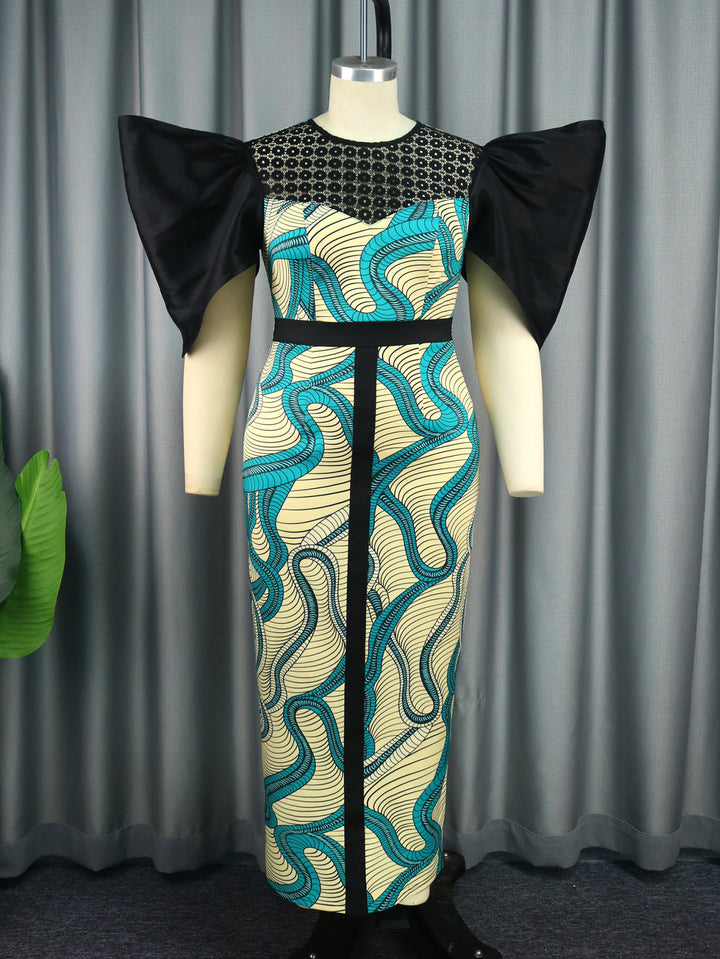Damen Elegant designendes Maxikleid mit auffälligen Puffärmeln Echo Archiv