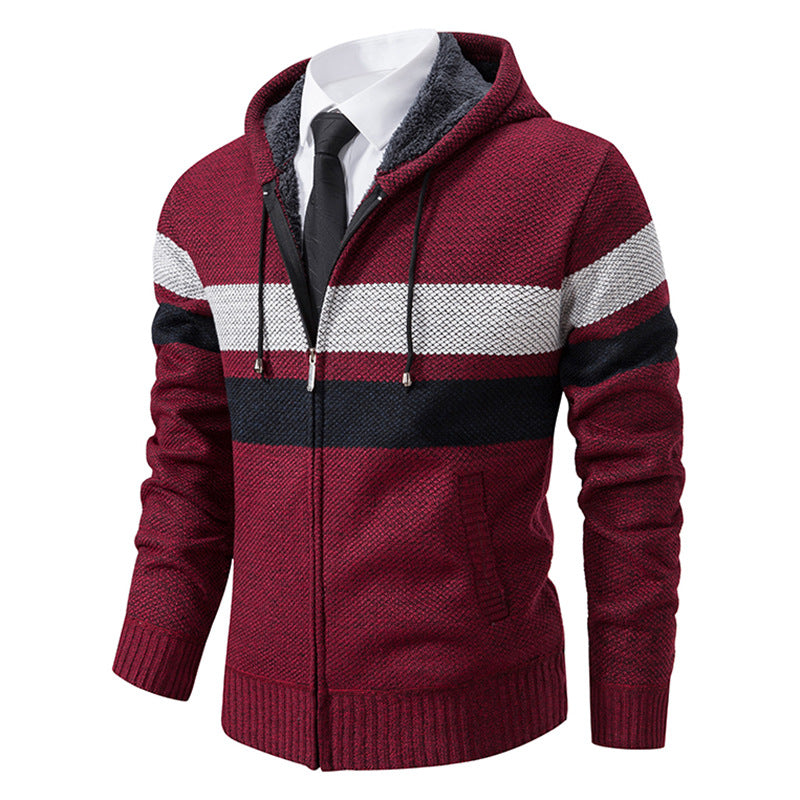 Herren nan gefütterte Kapuzen-Strickjacke mit Teddyfutter, durchgehendem Reißverschluss und kontrastierenden Streifen Echo Archiv