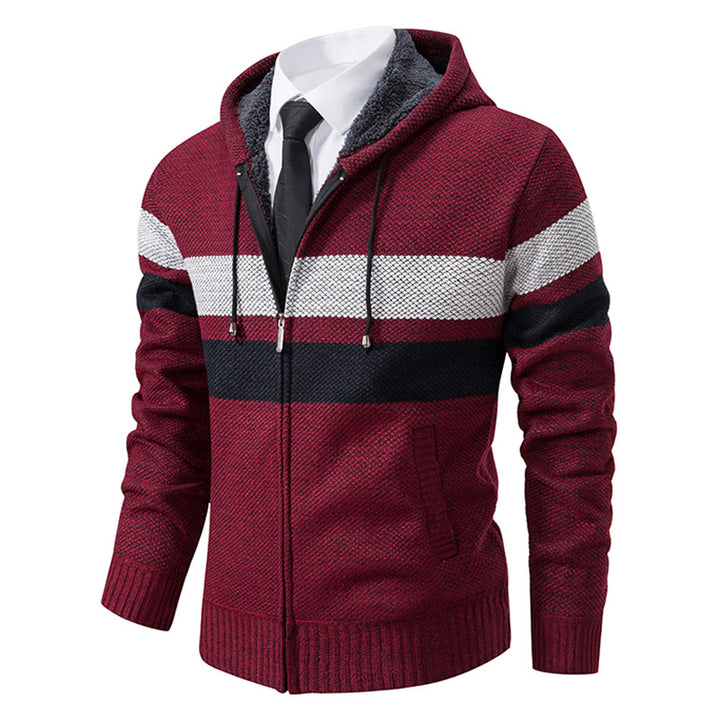 Herren nan gefütterte Kapuzen-Strickjacke mit Teddyfutter, durchgehendem Reißverschluss und kontrastierenden Streifen Echo Archiv