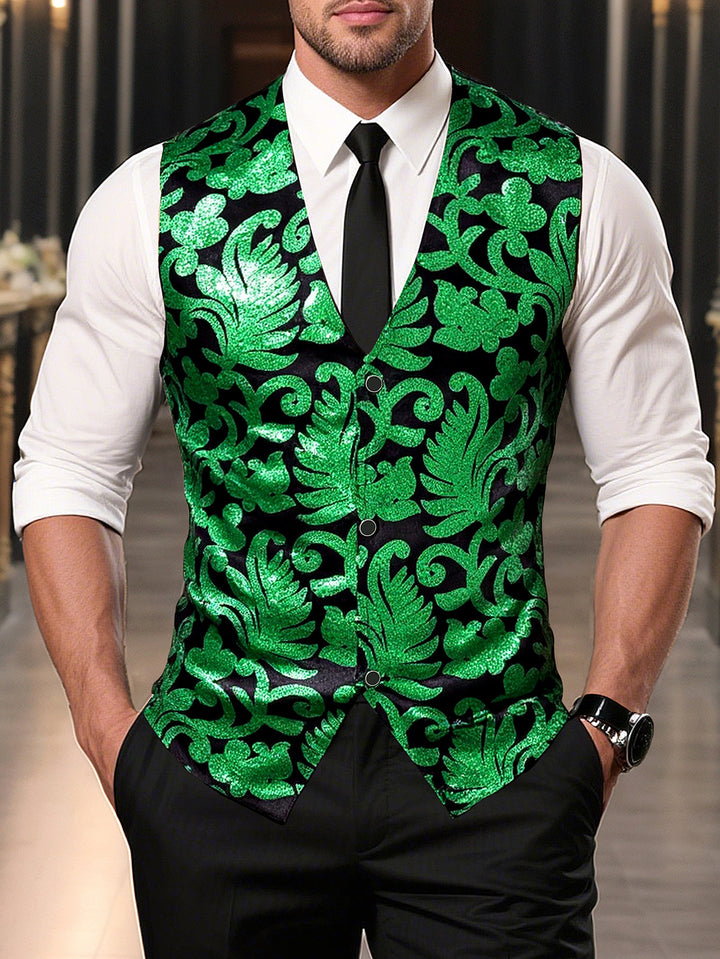 Herren elegante Pailletten-Weste mit floralem Design Echoarchiv