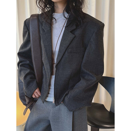 Damen Oversize Wollblend-Blazer mit markanter Schulterpartie Echoarchiv