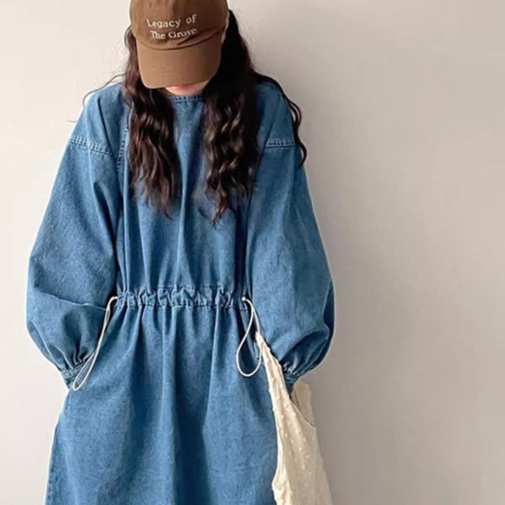 Damen Denim-Midikleid mit Kordelzugtaillierung Echoarchiv