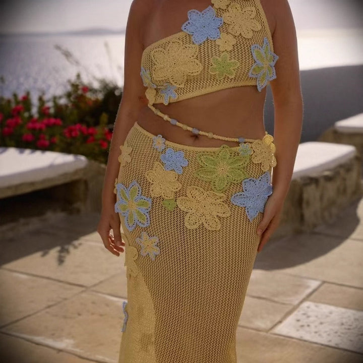 Damen Häkelrock mit floralen Applikationen und asymmetrischem Schnitt Echo Archiv