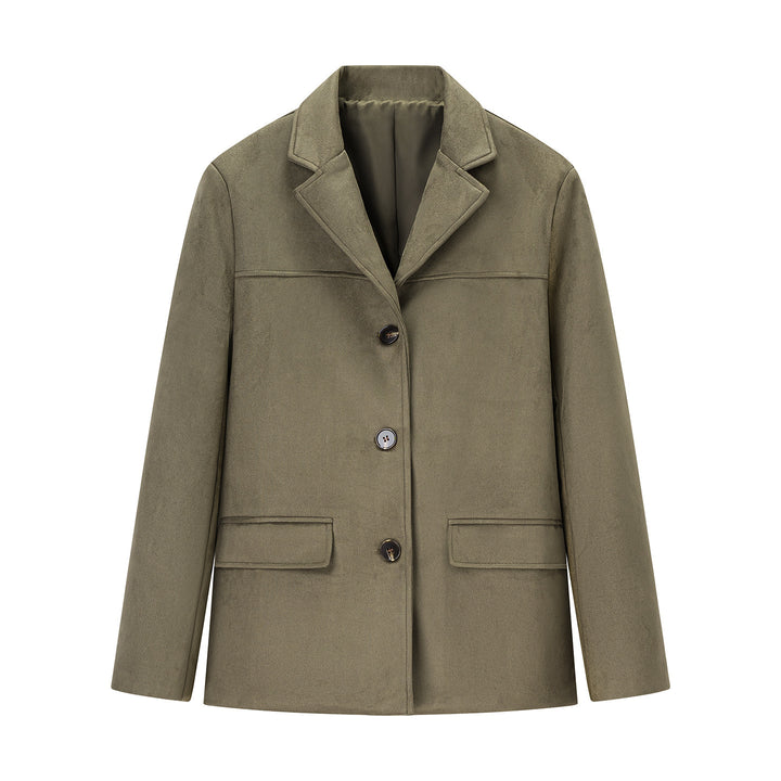 Damen Kurzmantel im Sakko-Stil aus Veloursimitat mit Reverskragen und Pattentaschen Echo Archiv