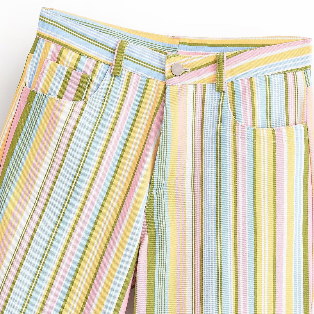 Damen Gestreifte Highwaist-Hose mit weitem Bein und Five-Pocket-Schnitt Echoarchiv