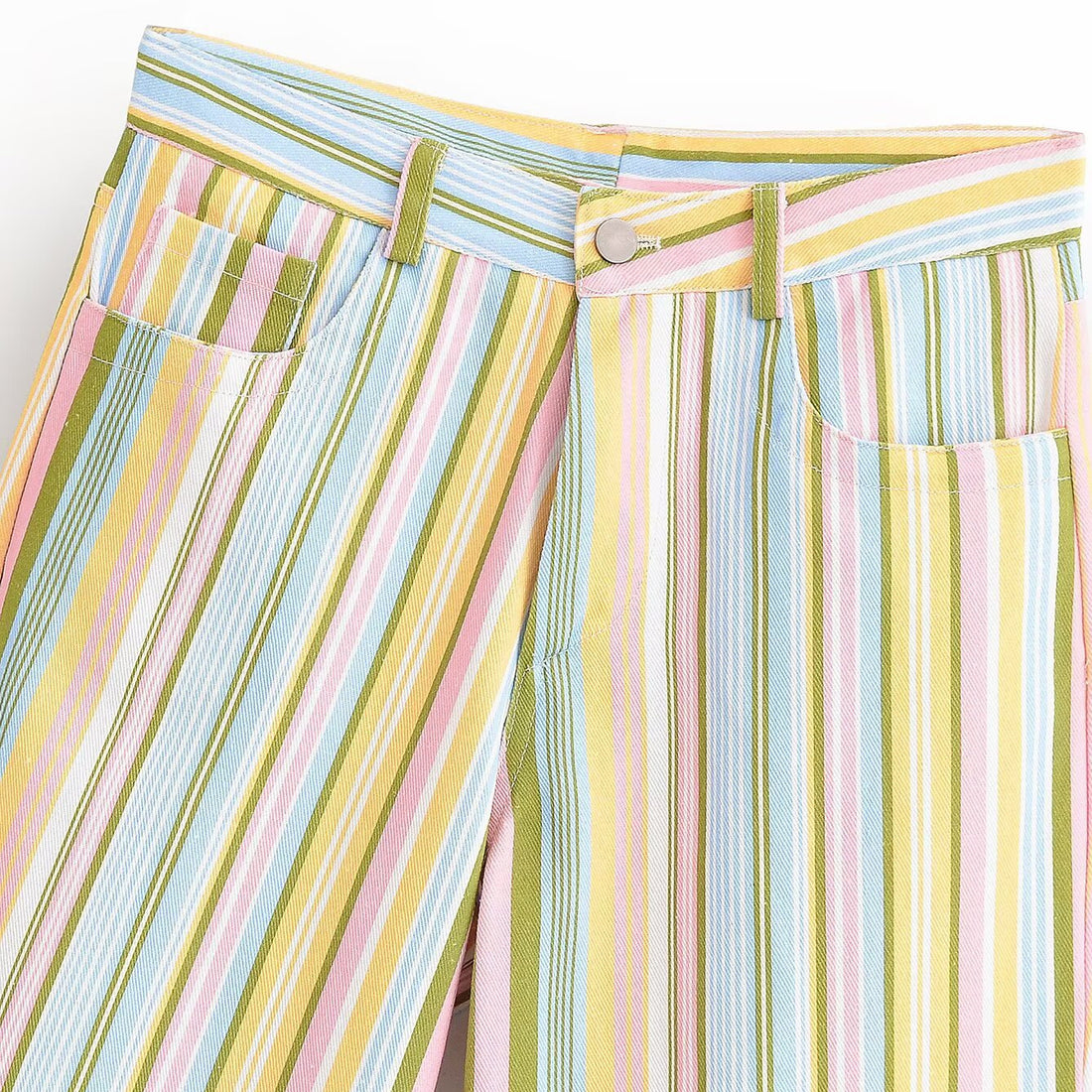 Damen Gestreifte Highwaist-Hose mit weitem Bein und Five-Pocket-Schnitt Echoarchiv