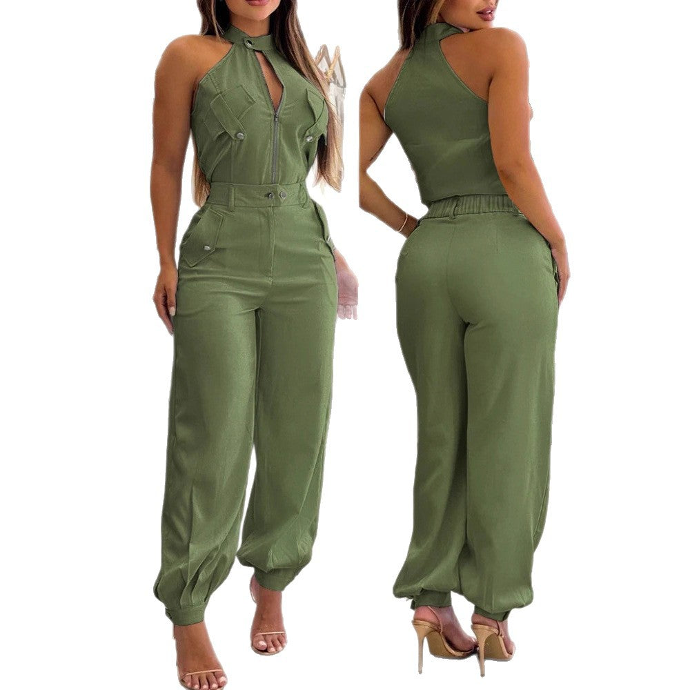 Damen modischer einteiliger Overall mit hohem Kragen und praktischen Taschen Echo Archiv