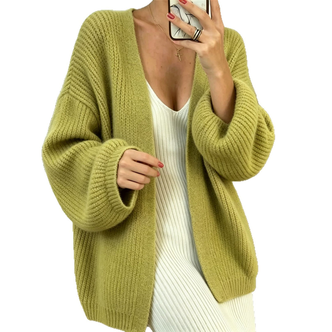 Damen Oversize-Cardigan aus grobem Rippstrick mit Ballonärmeln – Veloura
